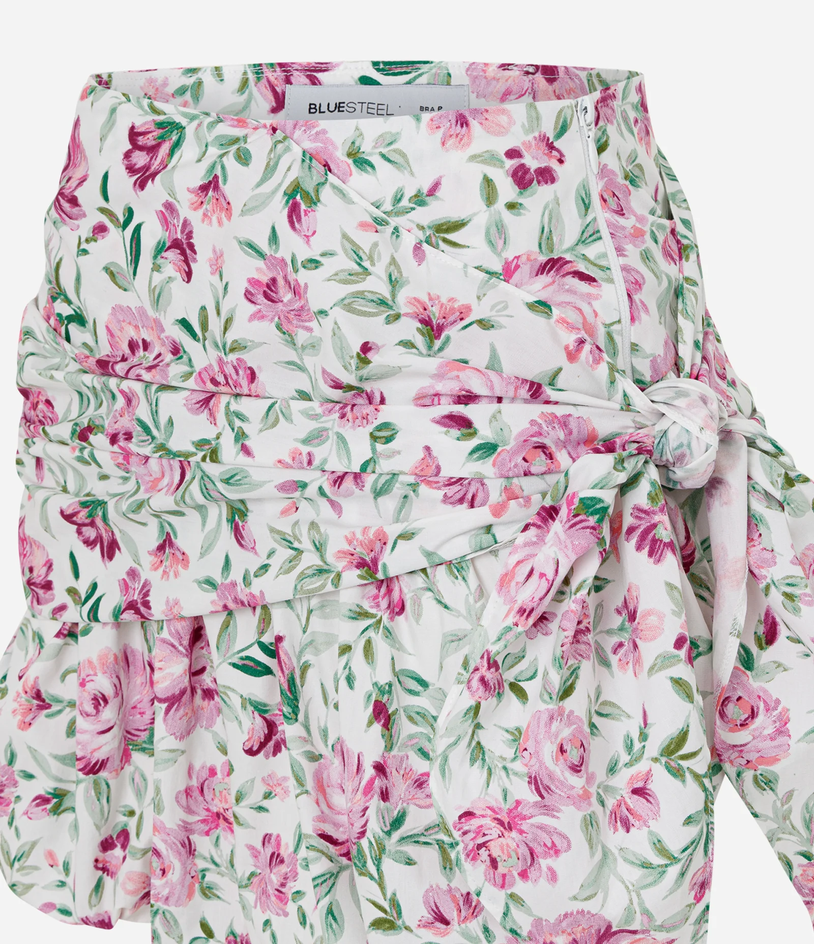 Saia Balonê Floral em Tricoline com Faixa para Amarração Branco 2
