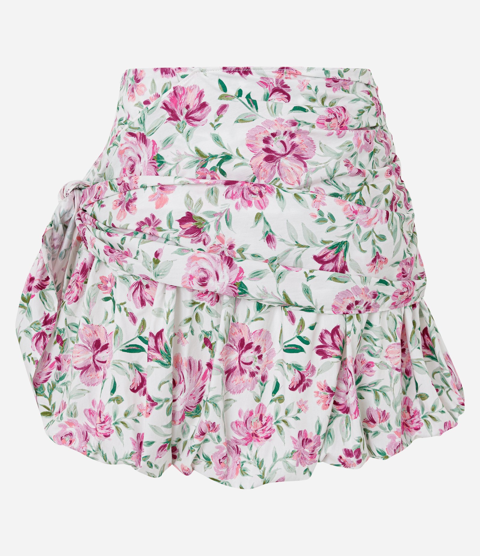 Saia Balonê Floral em Tricoline com Faixa para Amarração Branco 3