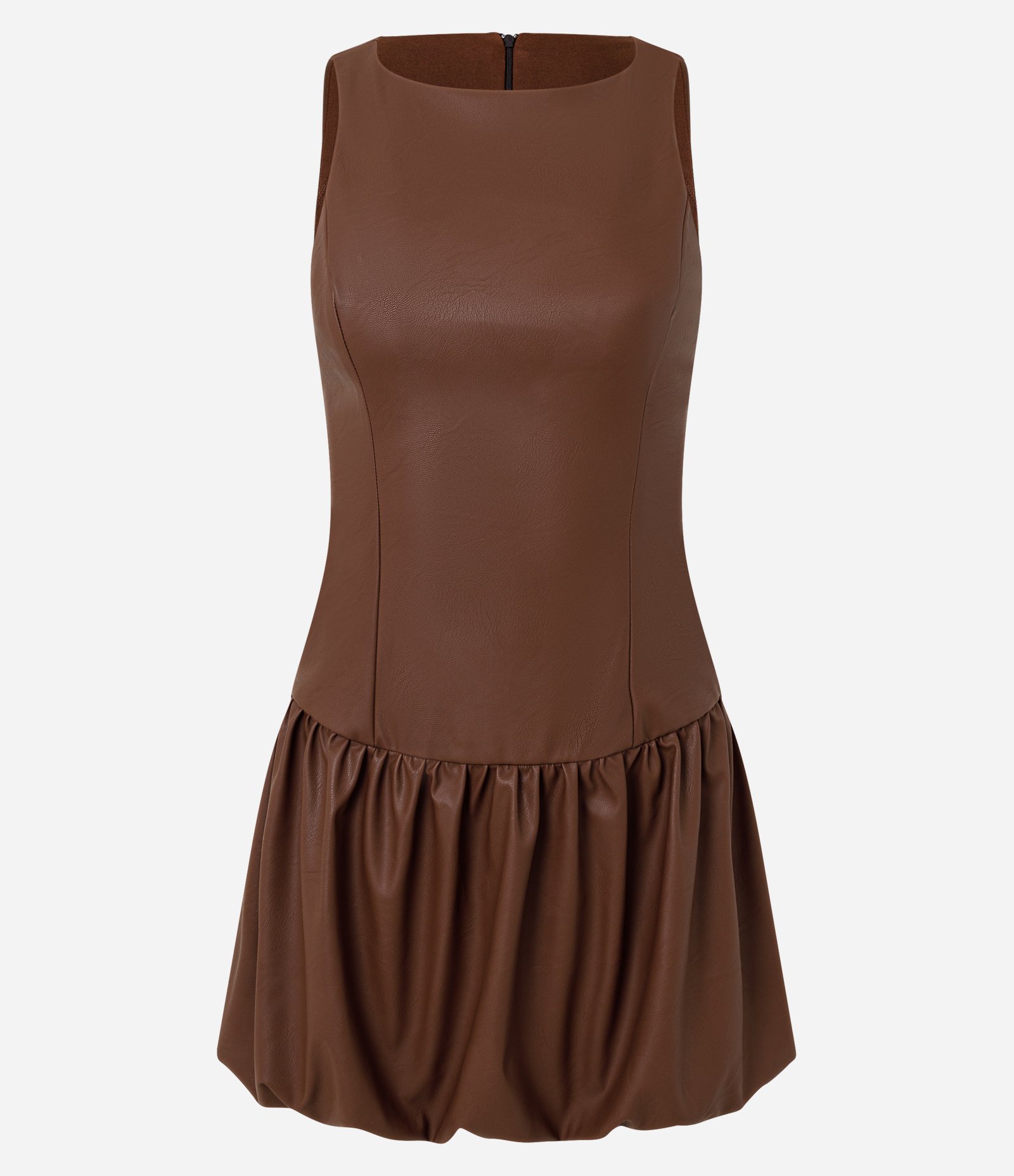 Vestido Balonê Curto em PU com Decote Halter Bordô 5