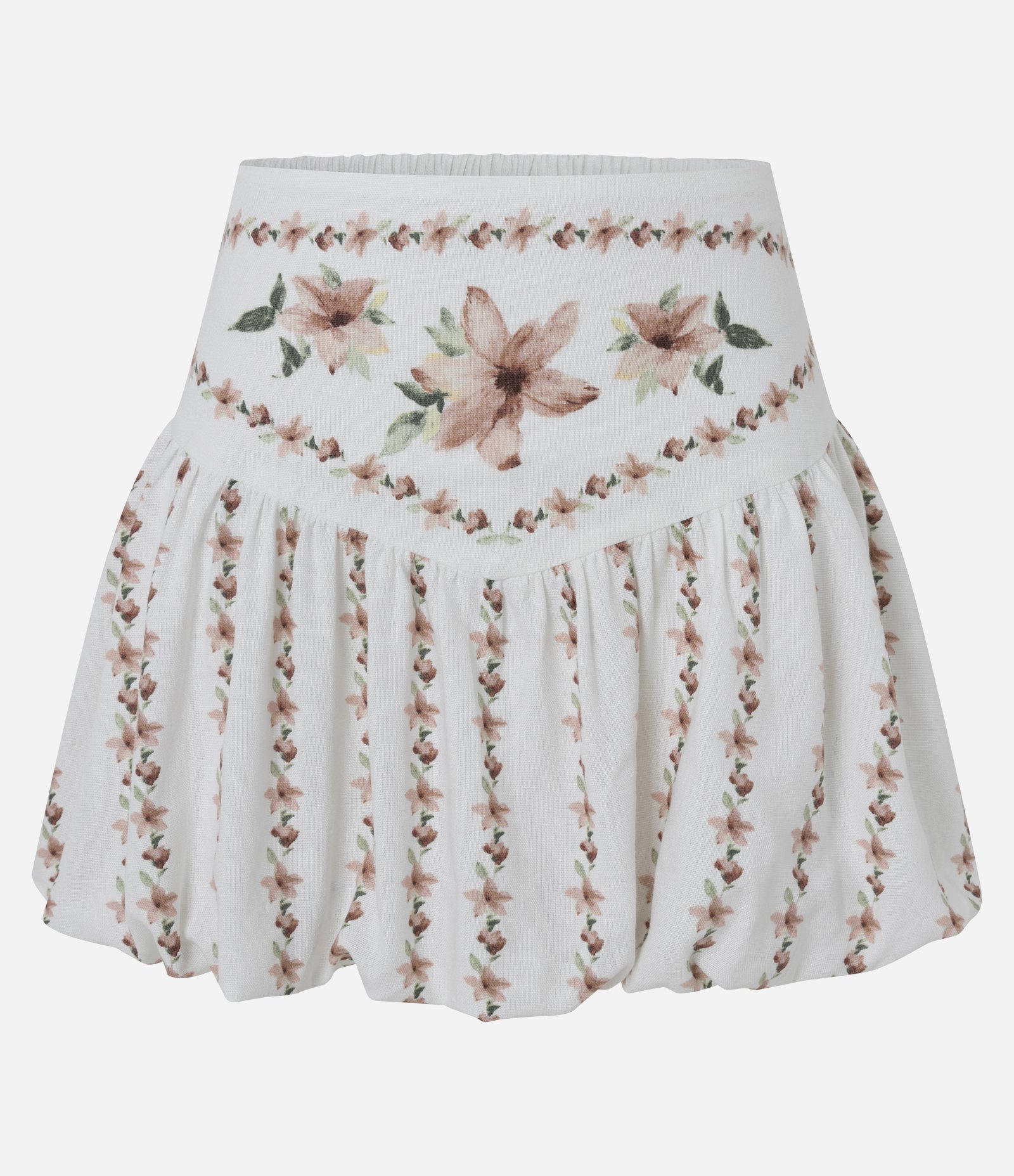 Minissaia Balonê em Viscolinho Floral com Cós Transpassado Branco 1