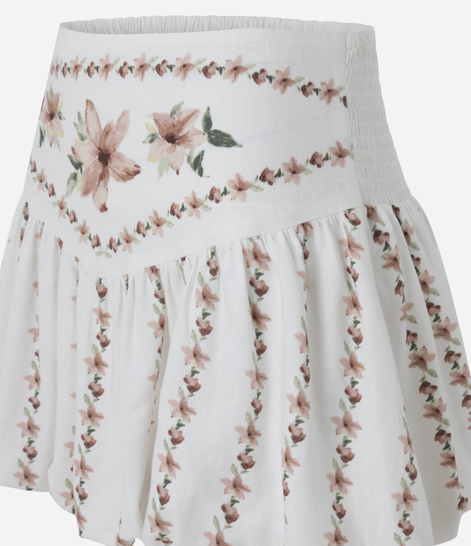 Minissaia Balonê em Viscolinho Floral com Cós Transpassado Branco 2