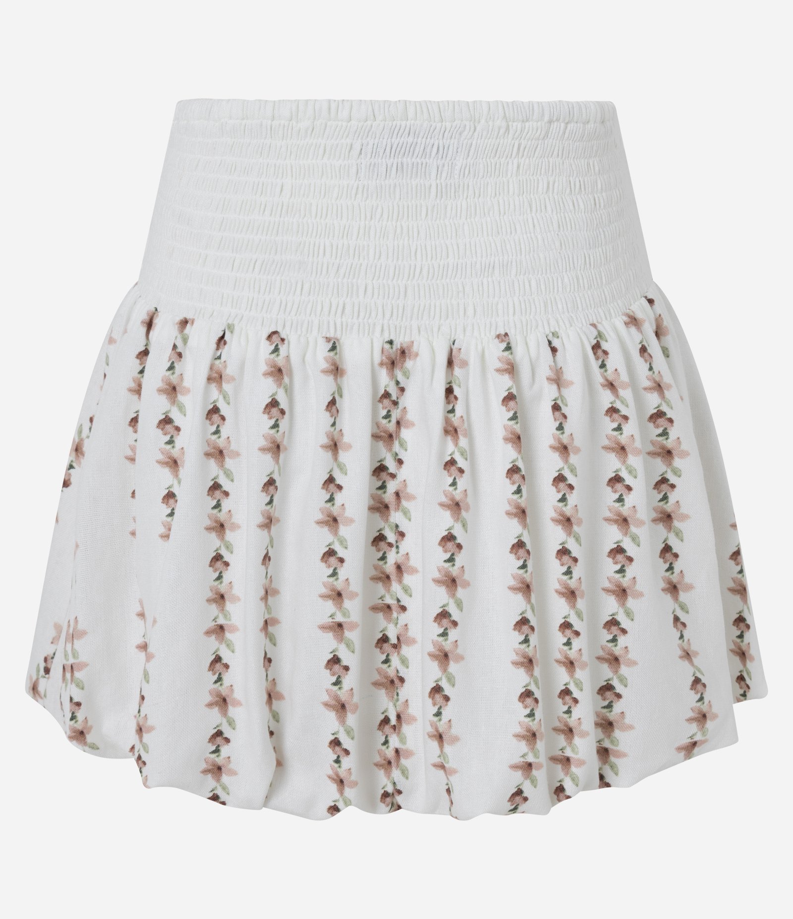 Minissaia Balonê em Viscolinho Floral com Cós Transpassado Branco 3