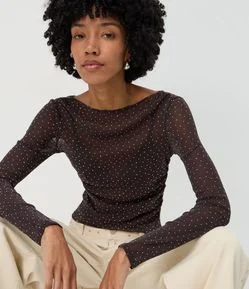Blusa em Tule com Aplicação de Brilhos
