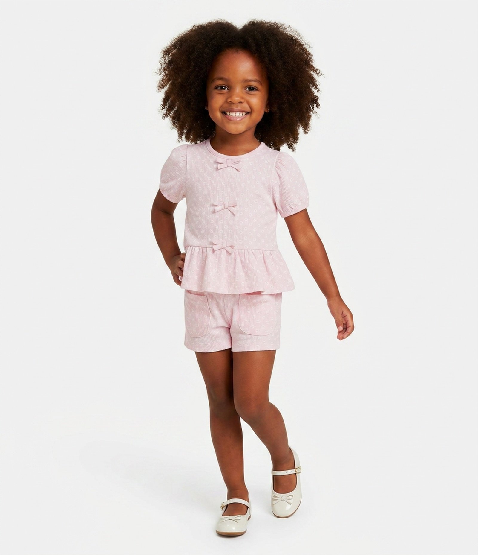 Conjunto Comfort Infantil com Estampa Floral e Texturizado - Tam 1 a 6 Anos Rosa 1