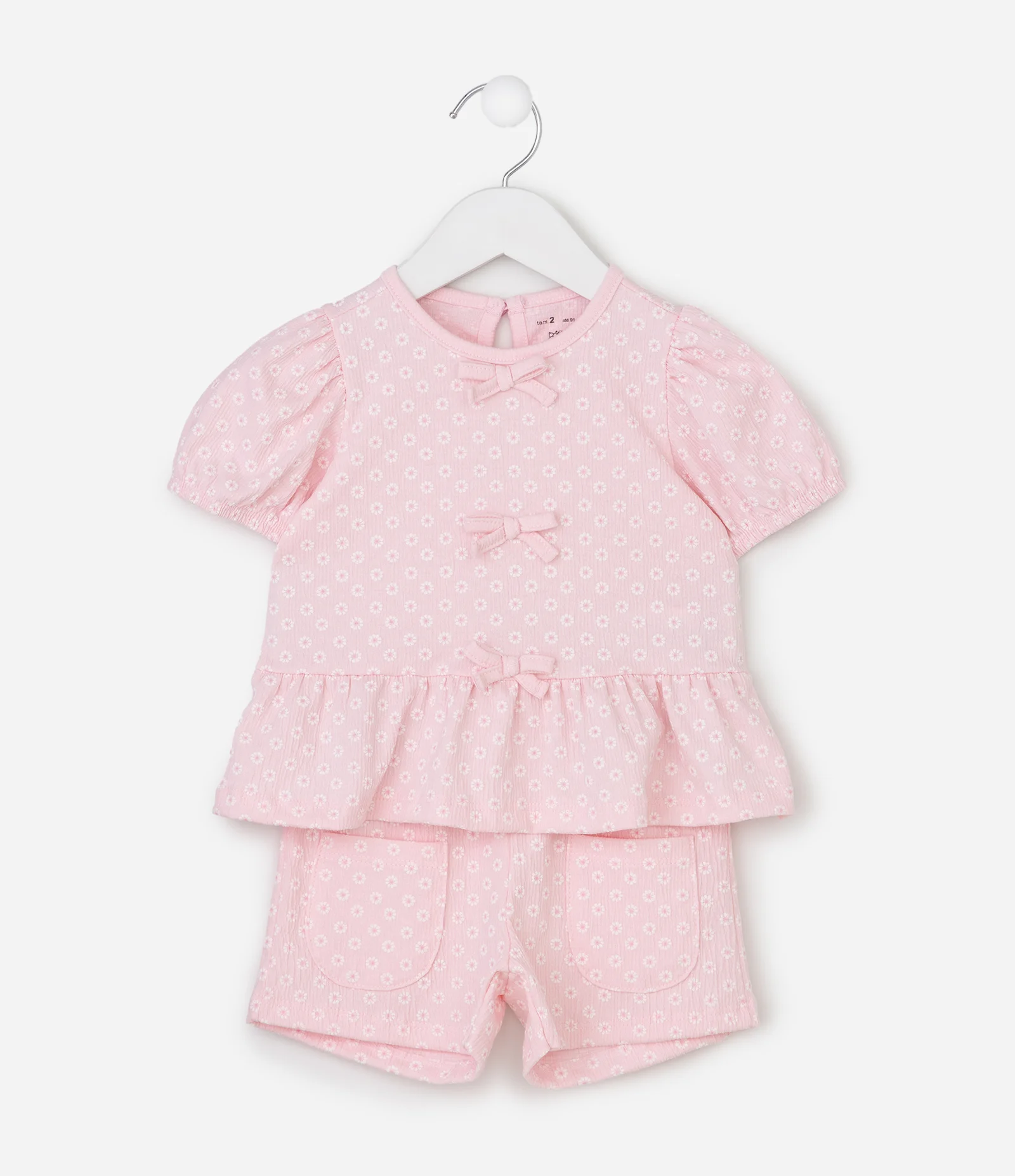 Conjunto Comfort Infantil com Estampa Floral e Texturizado - Tam 1 a 6 Anos Rosa 2
