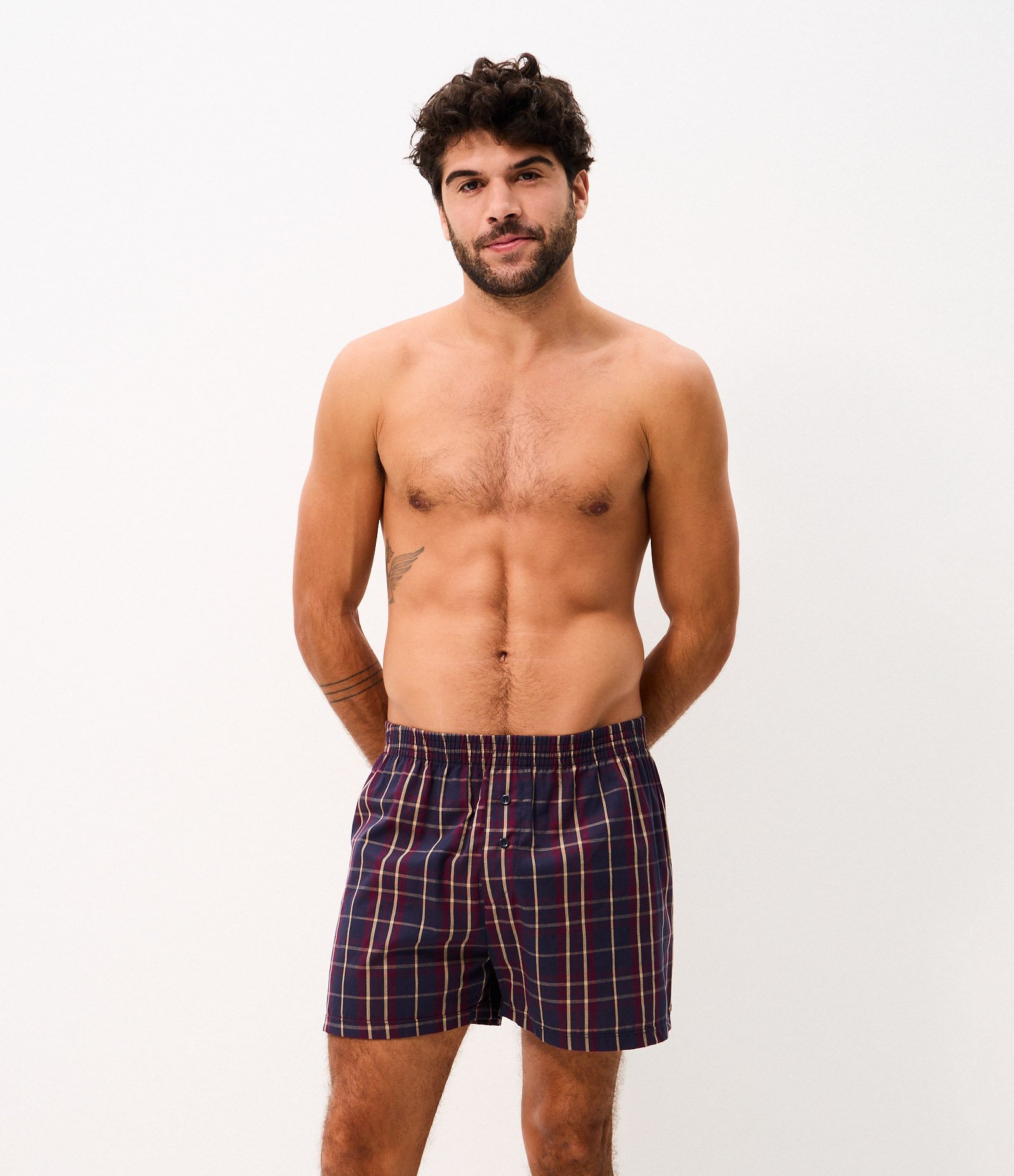 Cueca em Algodão Xadrez com Botões Frontal Bordô 1