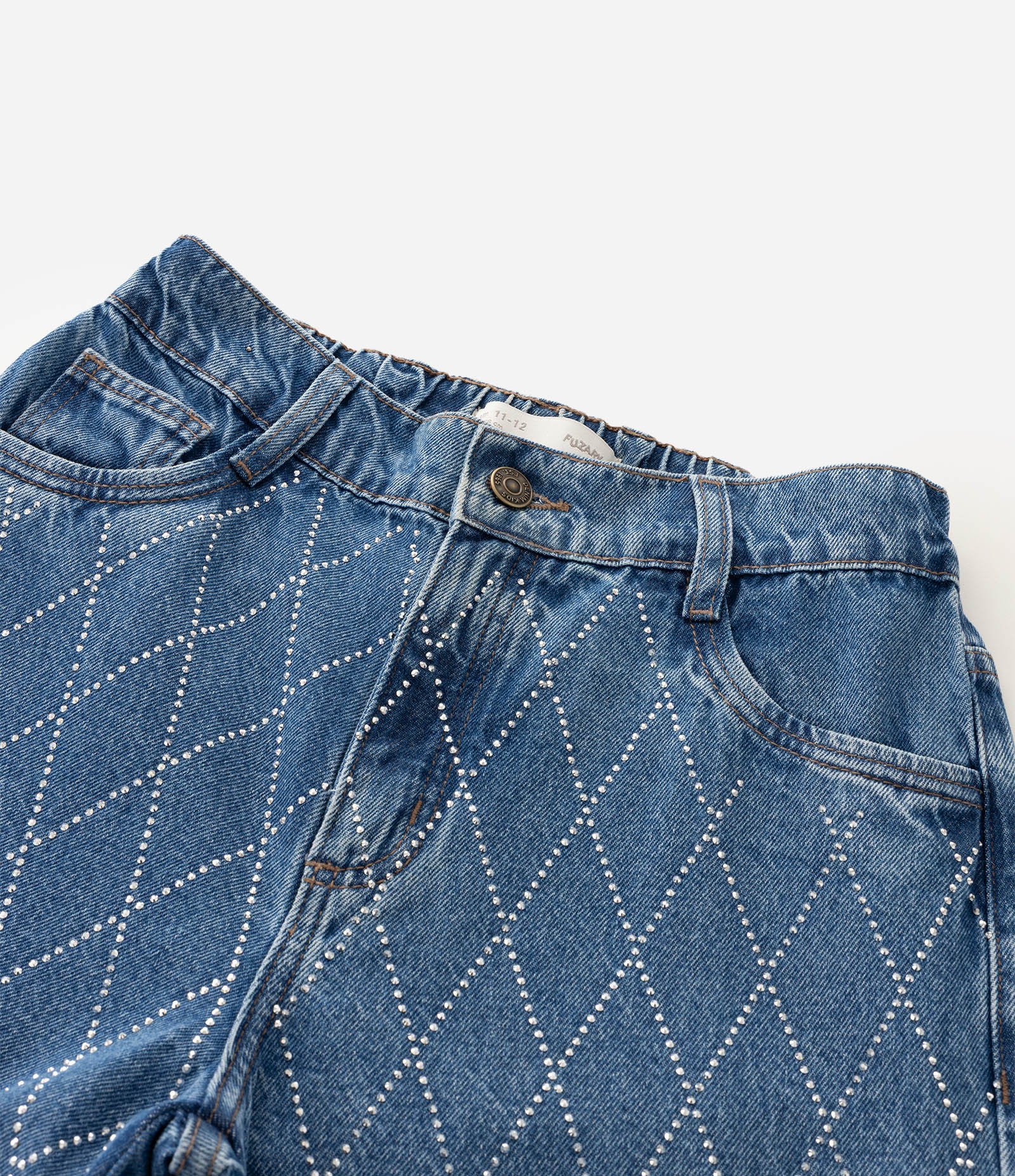 Calça Wide Infantil em Jeans com Aplicação Geométrica - Tam 5 a 16 Anos Azul Médio 4