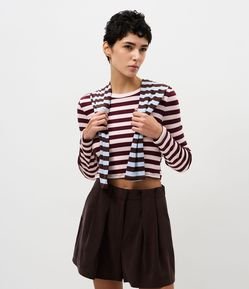 Blusa Cropped em Ribana com Listras