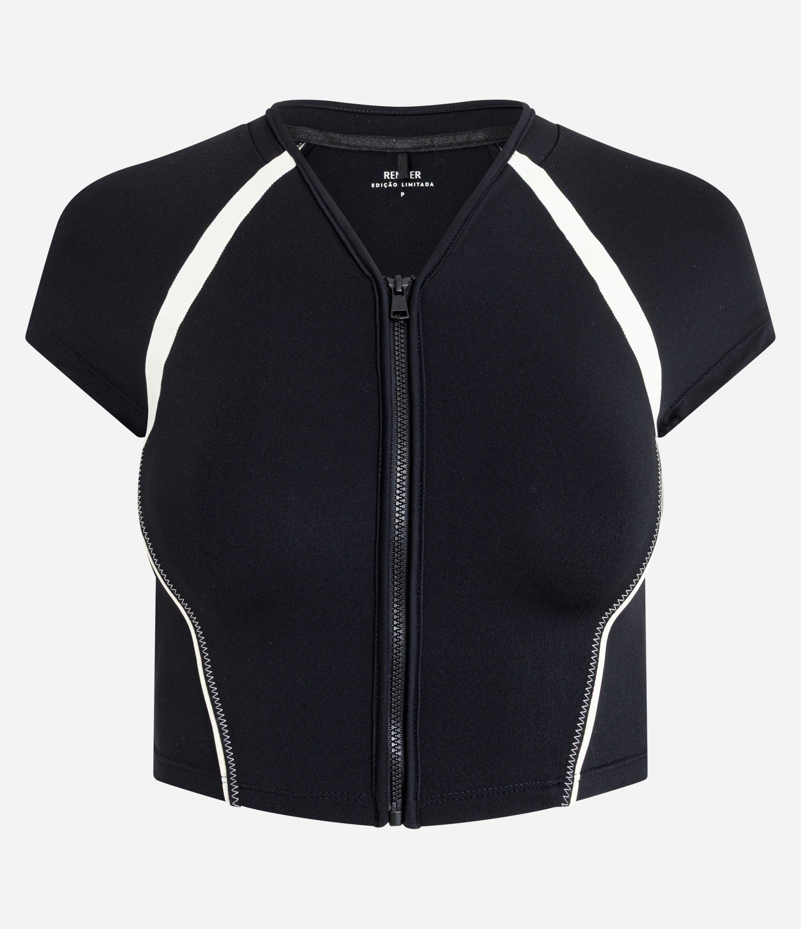 Camiseta Cropped Esportiva com Zíper e Mosquetão Preto 5
