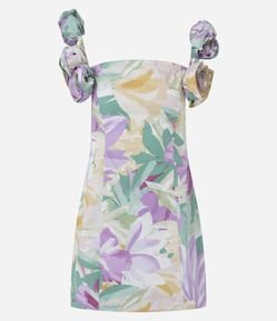 Vestido Curto Floral com Detalhes de Flores 3D nas Alças