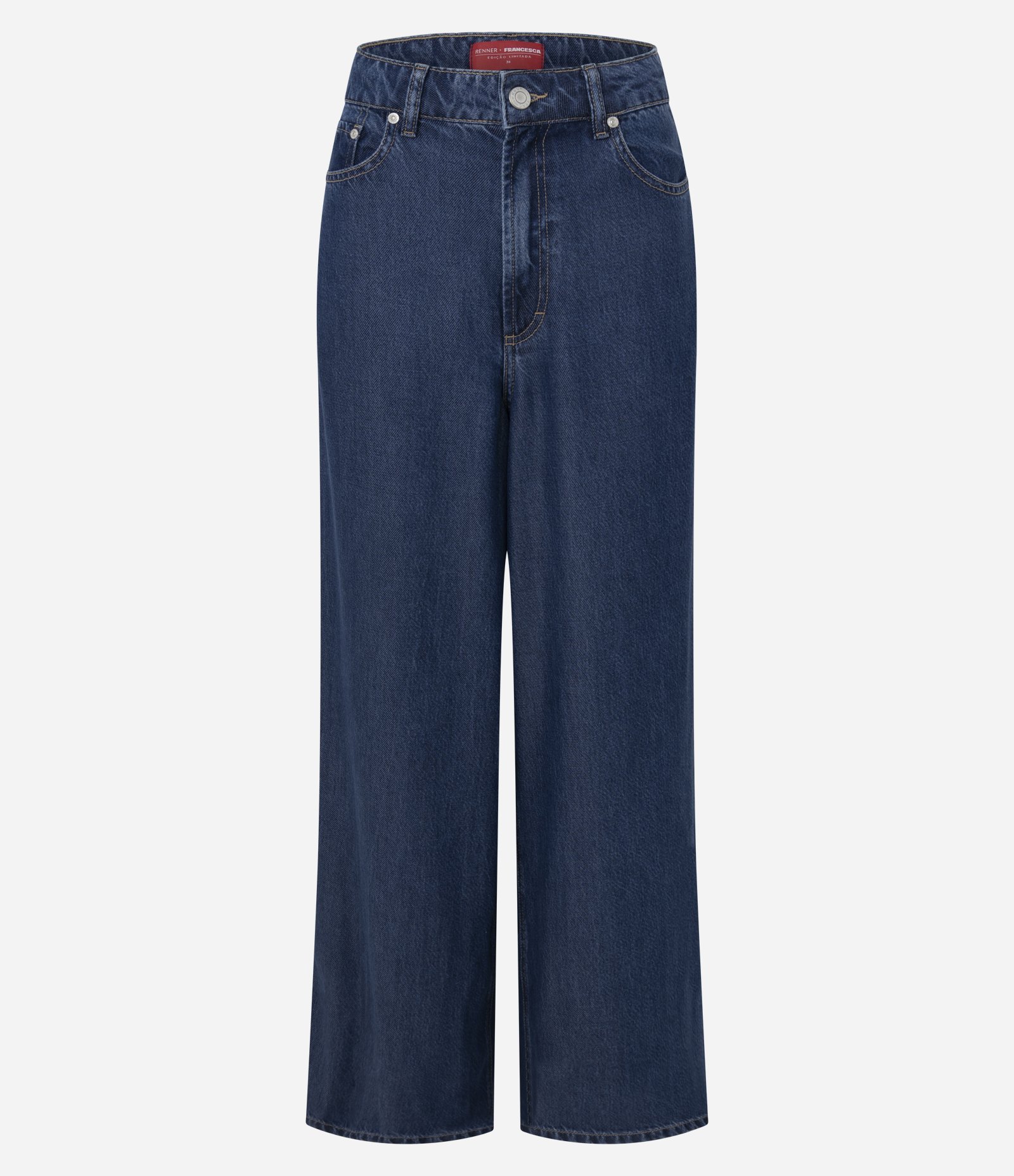 Calça Pantalona em Liocel com Cintura Baixa e Recortes Azul 4