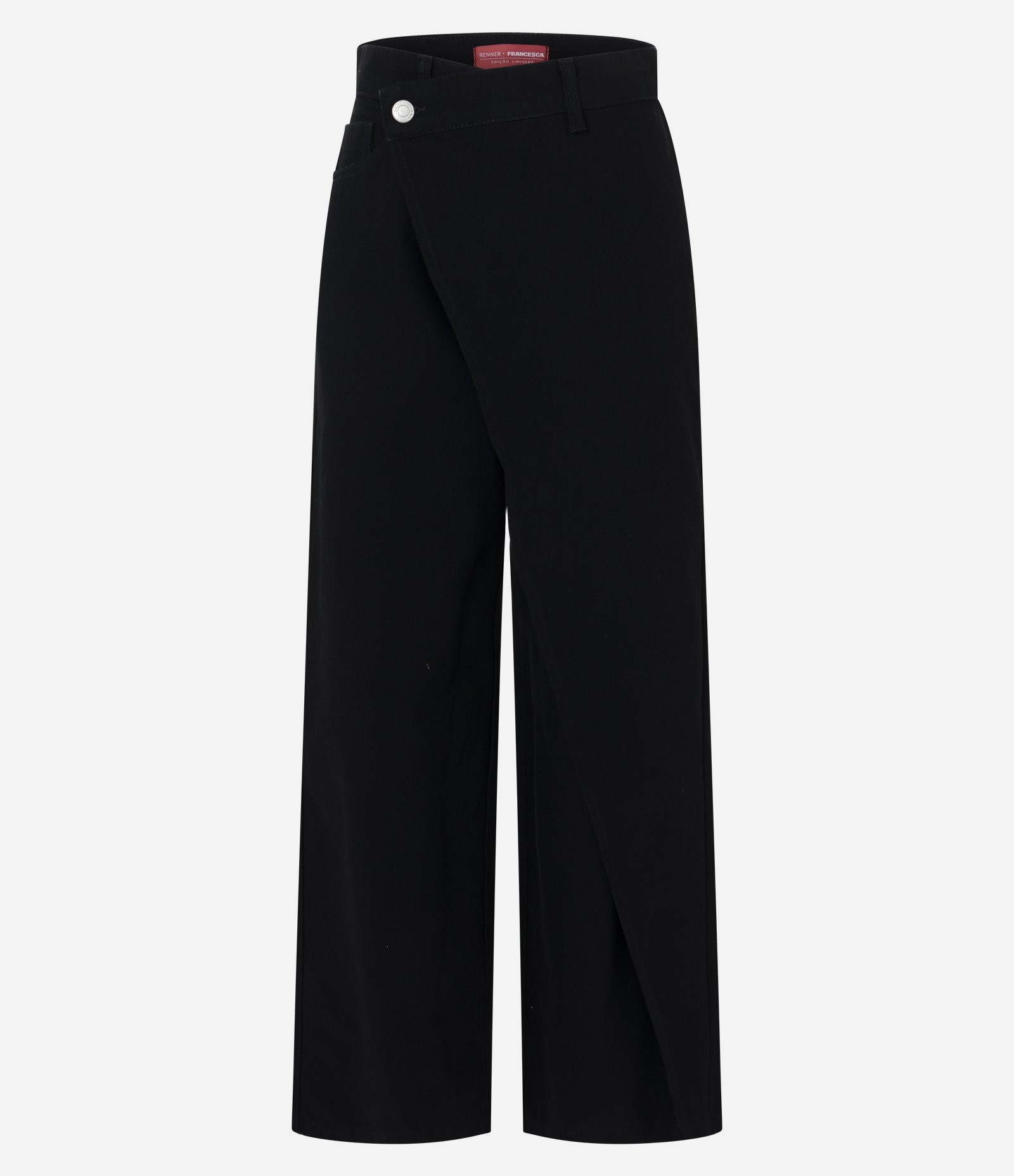 Calça Wide Leg em Jeans com Cós Transpassado Preto 3