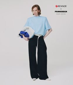 Calça Wide Leg em Jeans com Cós Transpassado