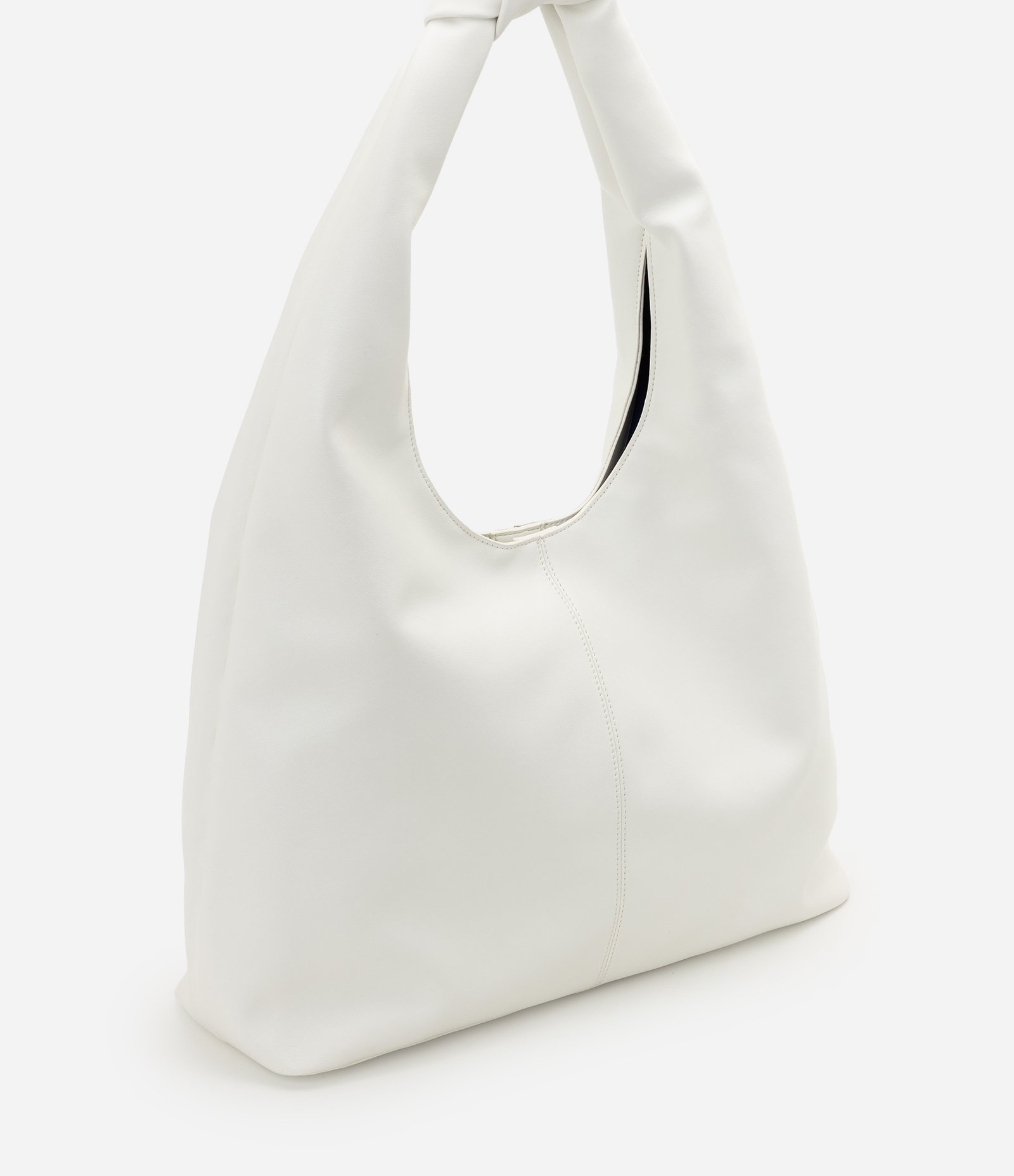 Bolsa Hobo Grande em Couro e Detalhe de Nó na Alça Off White 2