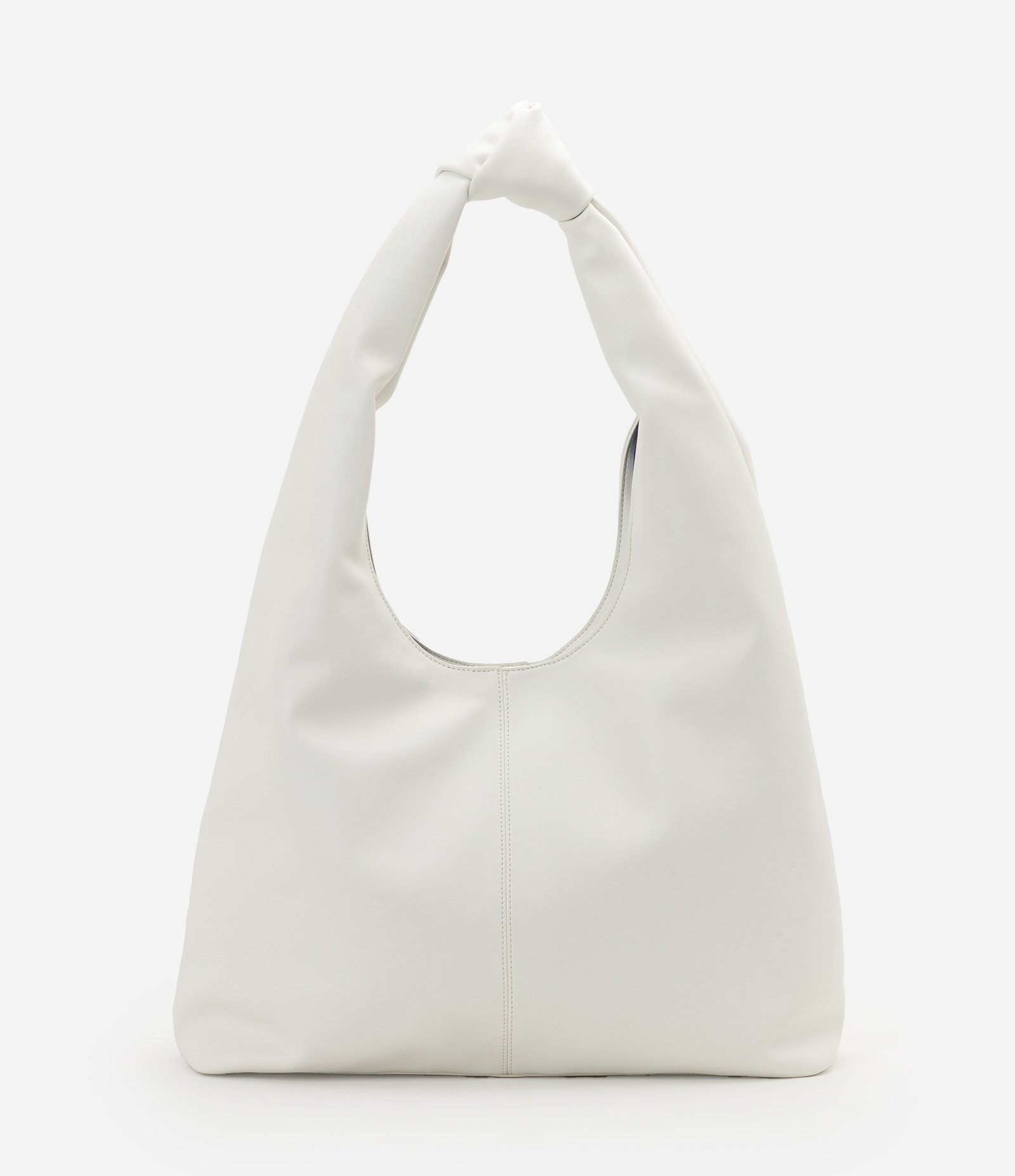 Bolsa Hobo Grande em Couro e Detalhe de Nó na Alça Off White 4