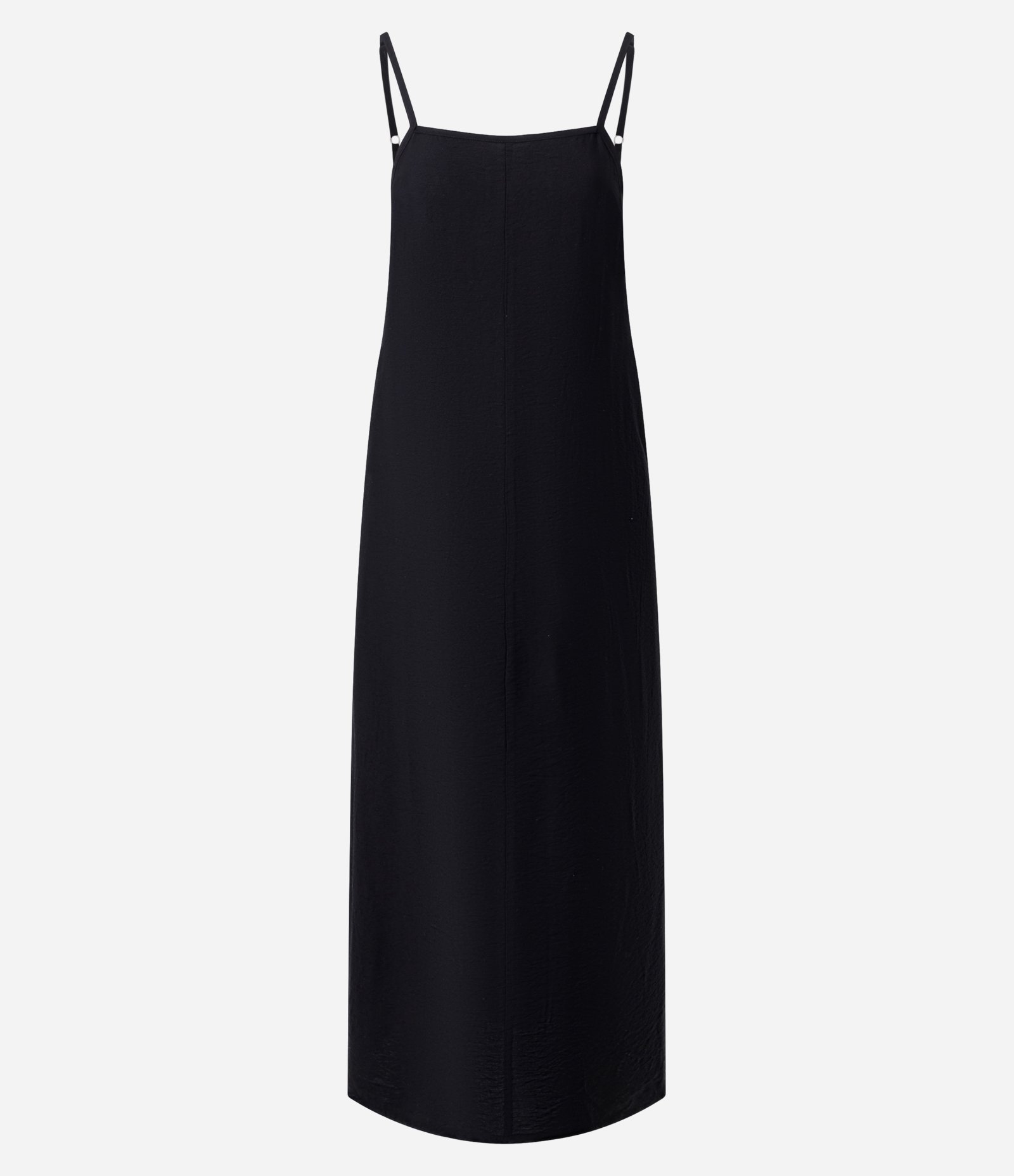 Vestido Longo e Reto em Crepe com Bolsos Preto 5