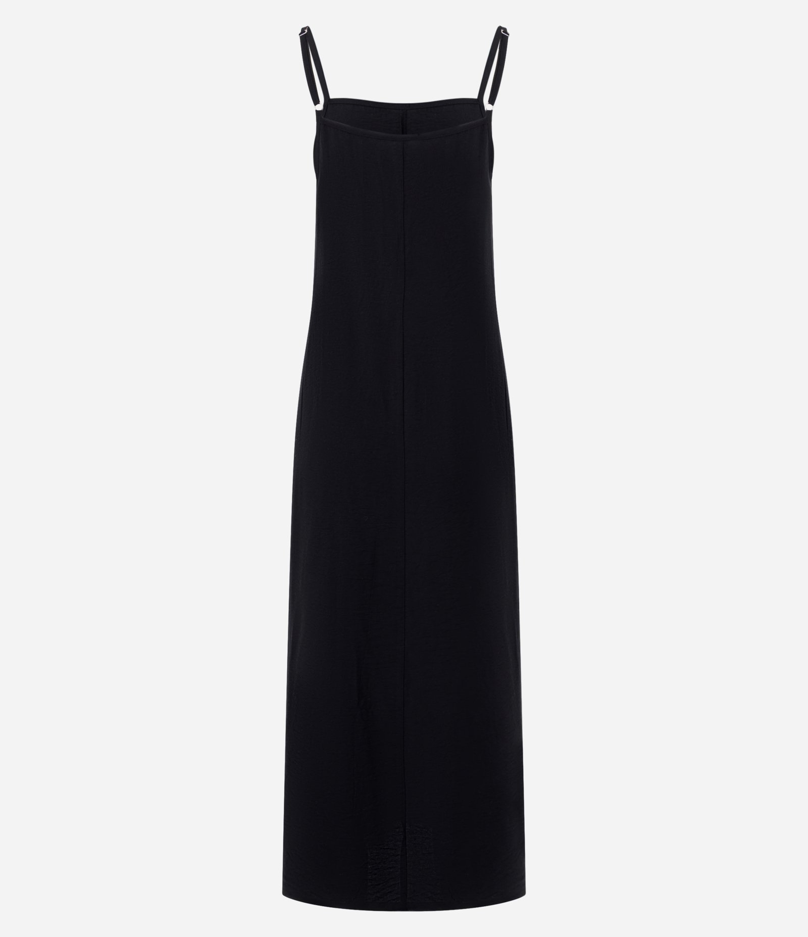 Vestido Longo e Reto em Crepe com Bolsos Preto 6