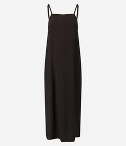 Vestido Longo e Reto em Crepe com Bolsos