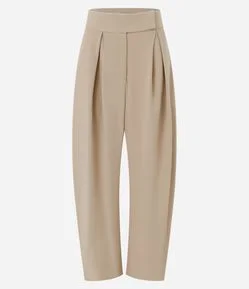 Calça Barrel Alfaiatada com Fechamento Deslocado e Pregas