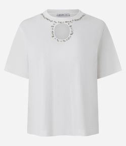 Blusa em Algodão com Recorte Vazado e Aplicação de Strass