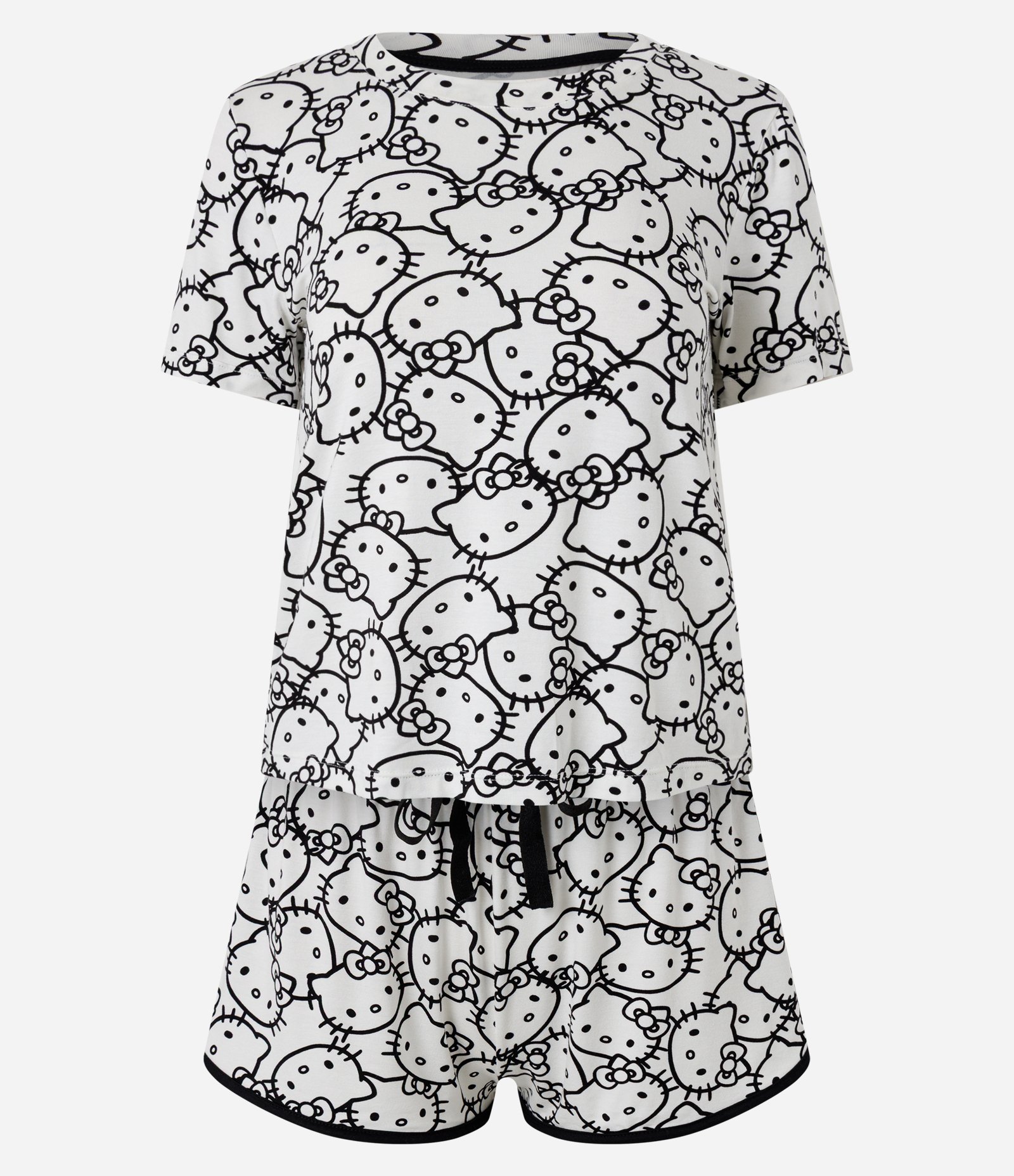 Pijama Curto em Viscolycra com Estampa Hello Kitty Branco/Preto 1