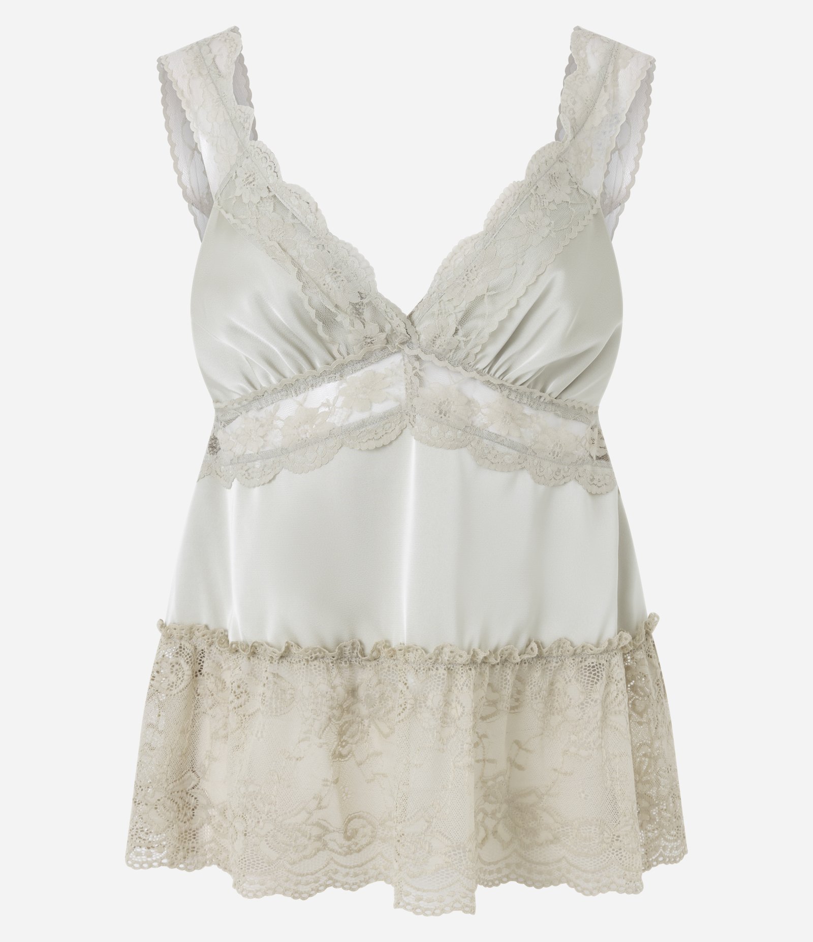 Blusa em Renda com Alças Largas e Barra Assimétrica Off White 1