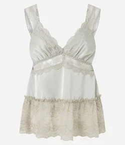 Blusa em Renda com Alças Largas e Barra Assimétrica