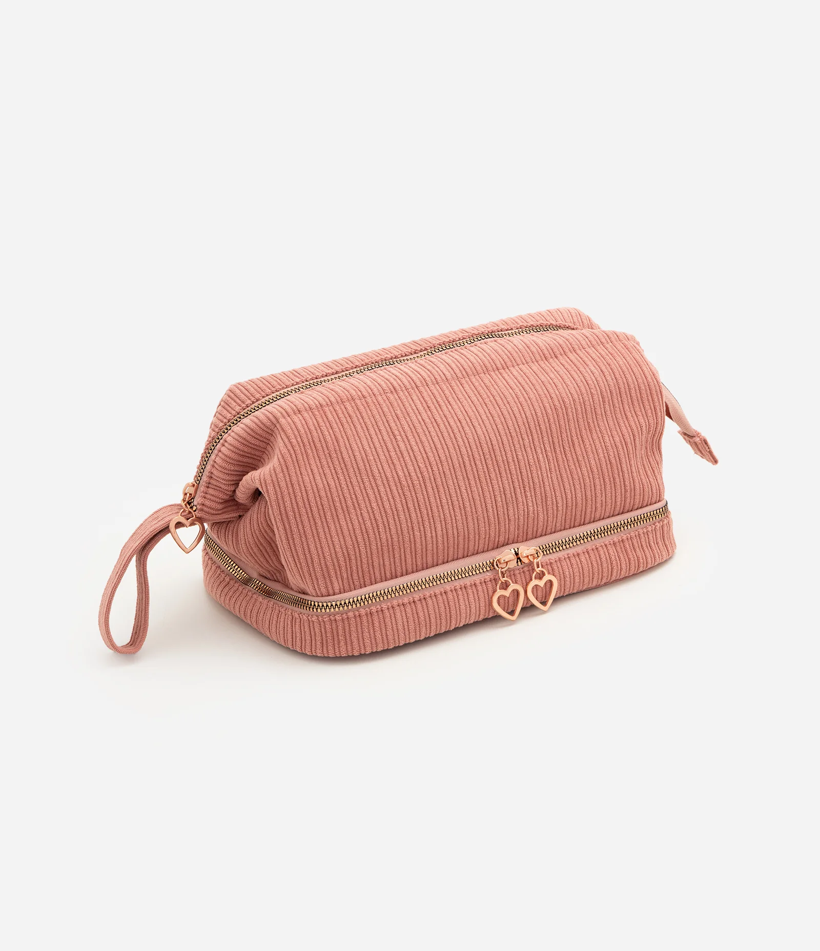 Necessaire Trapézio em Veludo com Compartimento Duplo Rosa 1