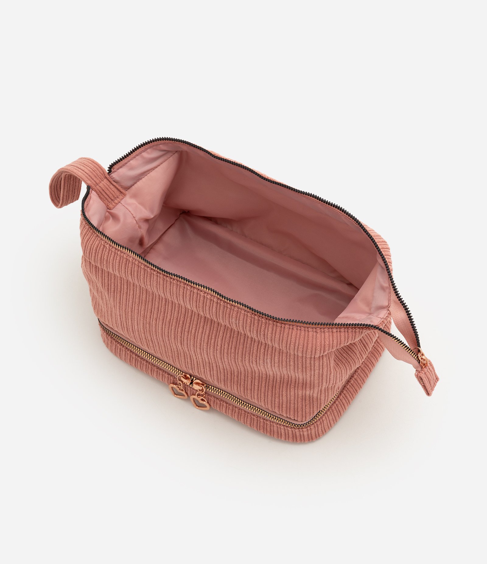 Necessaire Trapézio em Veludo com Compartimento Duplo Rosa 5