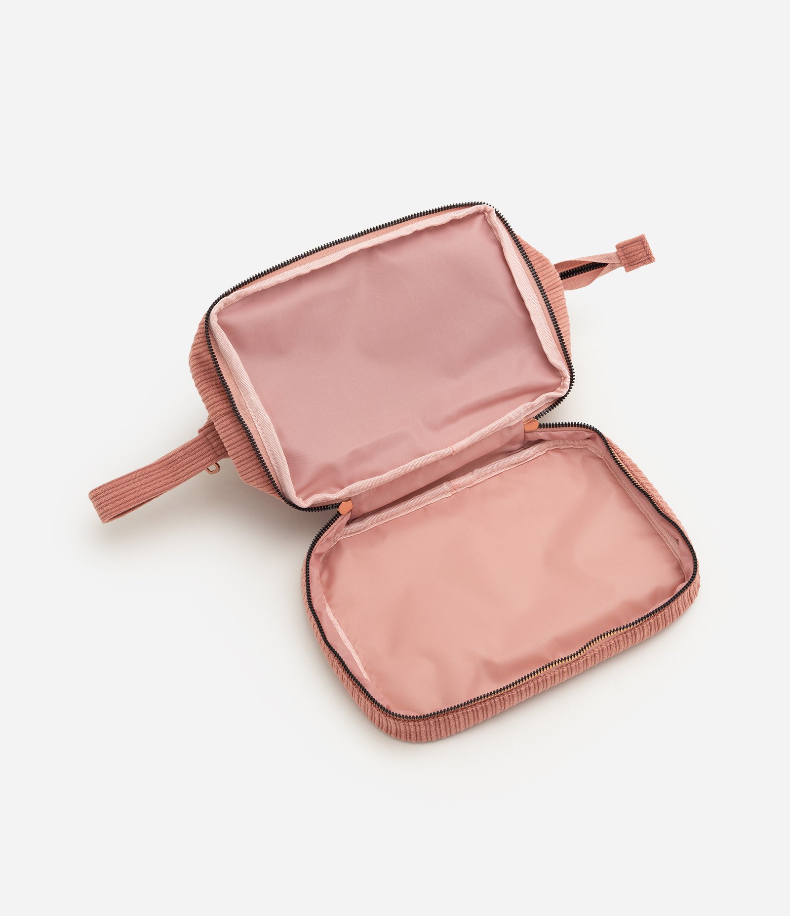 Necessaire Trapézio em Veludo com Compartimento Duplo Rosa 6