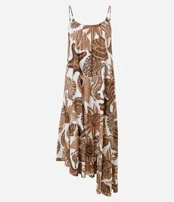 Vestido Longo Assimétrico com Estampa Fundo do Mar
