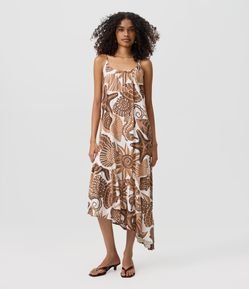 Vestido Longo Assimétrico com Estampa Fundo do Mar
