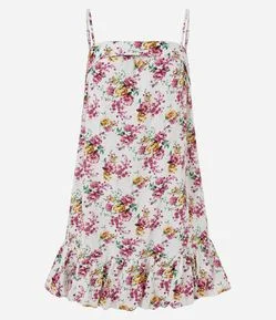 Vestido Curto Floral em Viscolinho com Barra Balonê