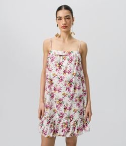 Vestido Curto Floral em Viscolinho com Barra Balonê