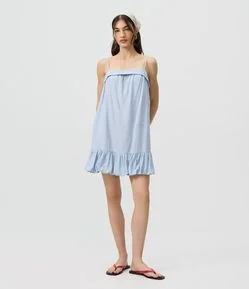 Vestido Curto Balonê em Viscolinho com Alças Finas