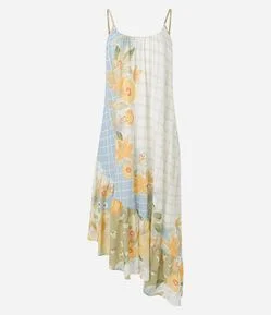 Vestido Longo Estampado Floral com Barra Assimétrica