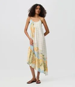 Vestido Longo Estampado Floral com Barra Assimétrica