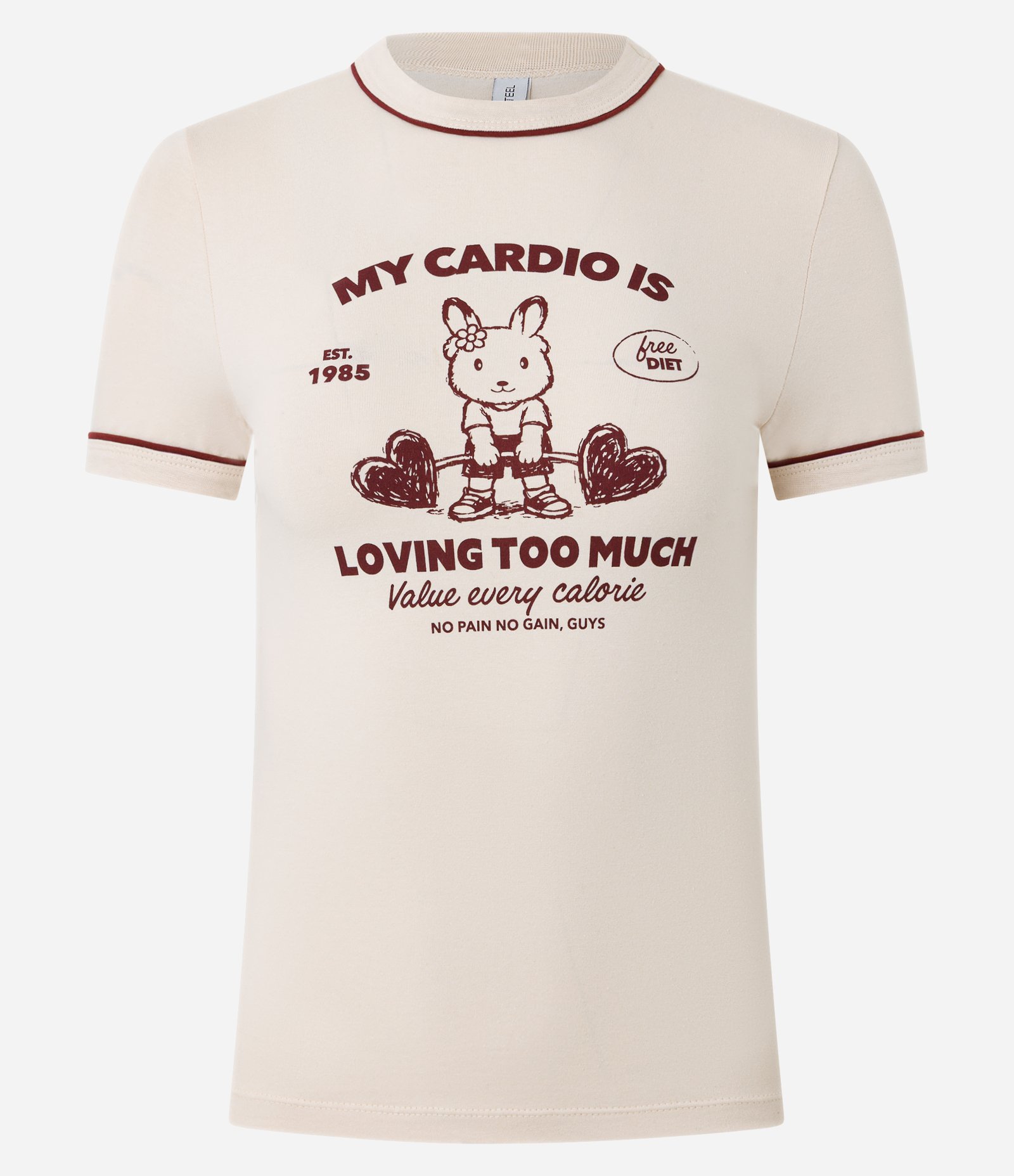 Camiseta em Algodão com Lettering My Cardio e Detalhes Contrastantes Bege 5