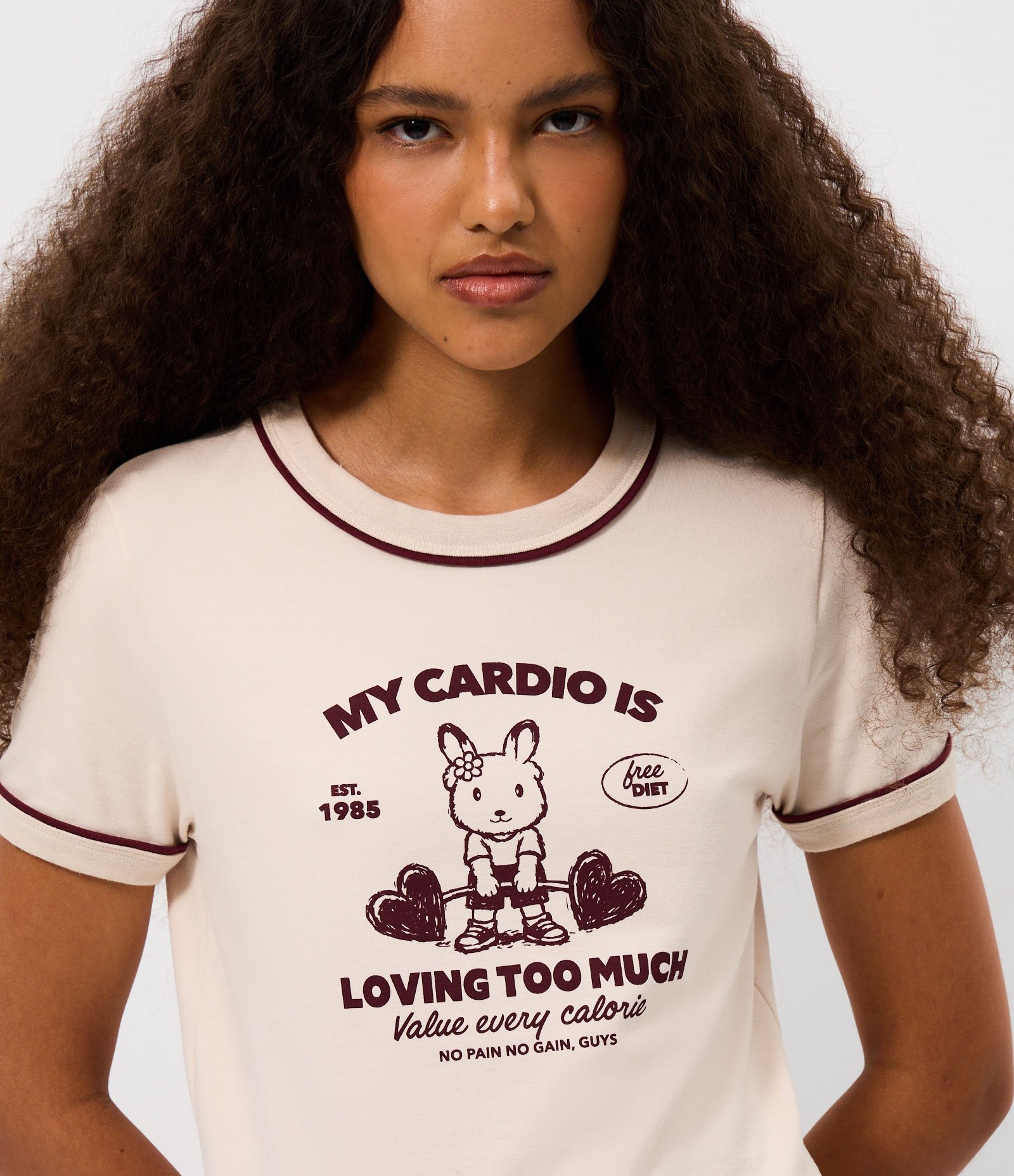 Camiseta em Algodão com Lettering My Cardio e Detalhes Contrastantes Bege 1
