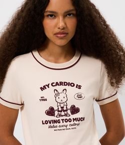 Camiseta em Algodão com Lettering My Cardio e Detalhes Contrastantes