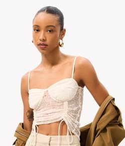 Blusa Corset em Renda com Alças Reguláveis e Amarrações