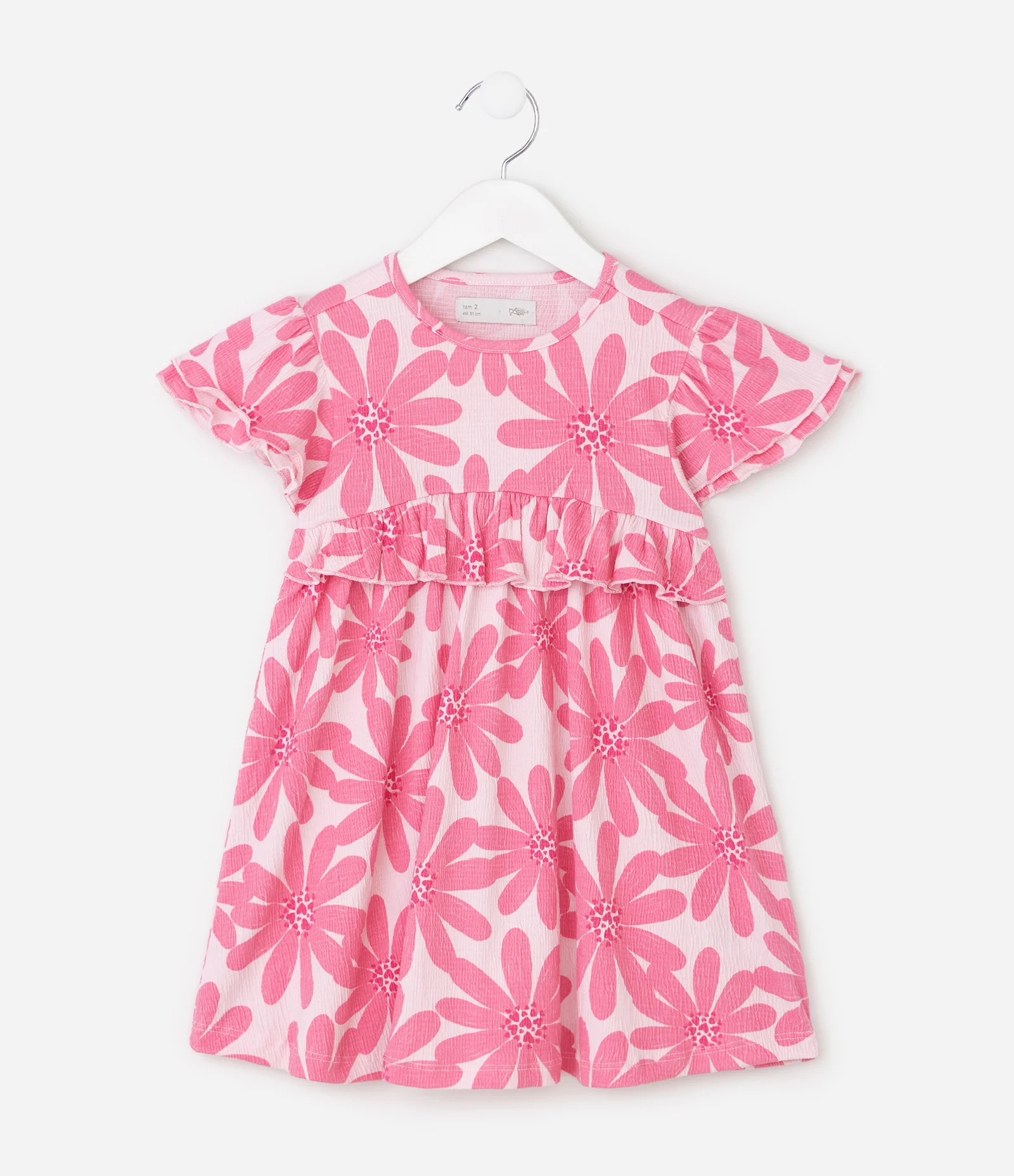 Vestido Infantil em Malha Floral com Babados – Tam 1 a 6 Anos Rosa 2