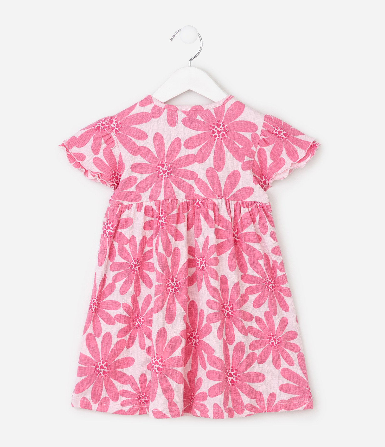 Vestido Infantil em Malha Floral com Babados – Tam 1 a 6 Anos Rosa 3