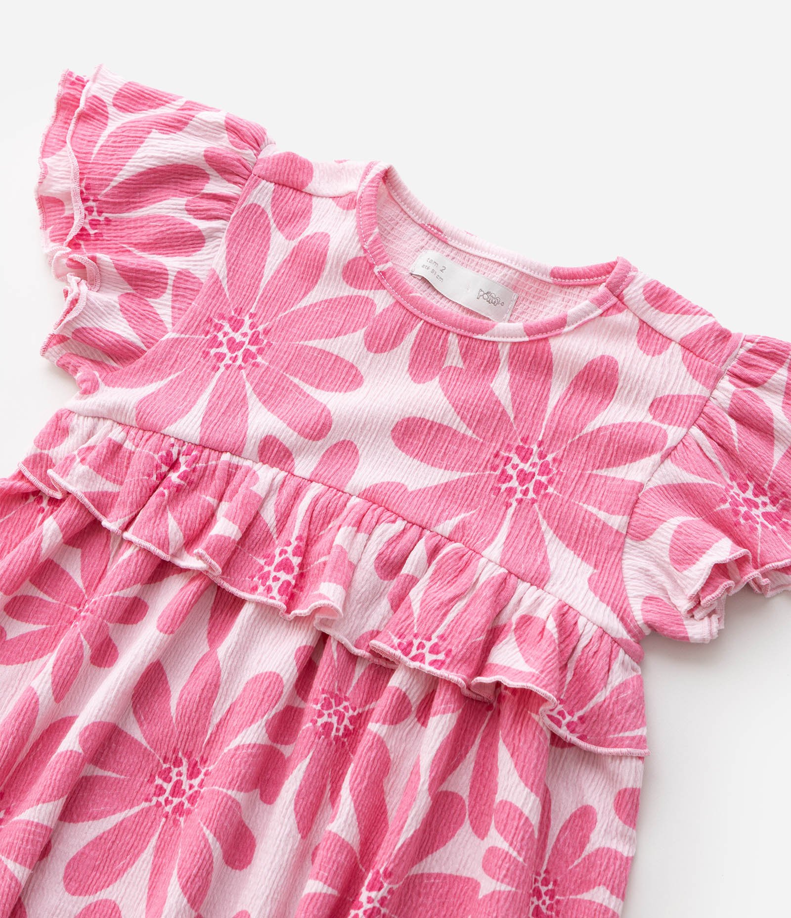 Vestido Infantil em Malha Floral com Babados – Tam 1 a 6 Anos Rosa 5