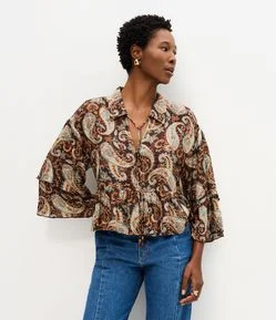 Blusa em Viscose com Babados e Estampa Paisley