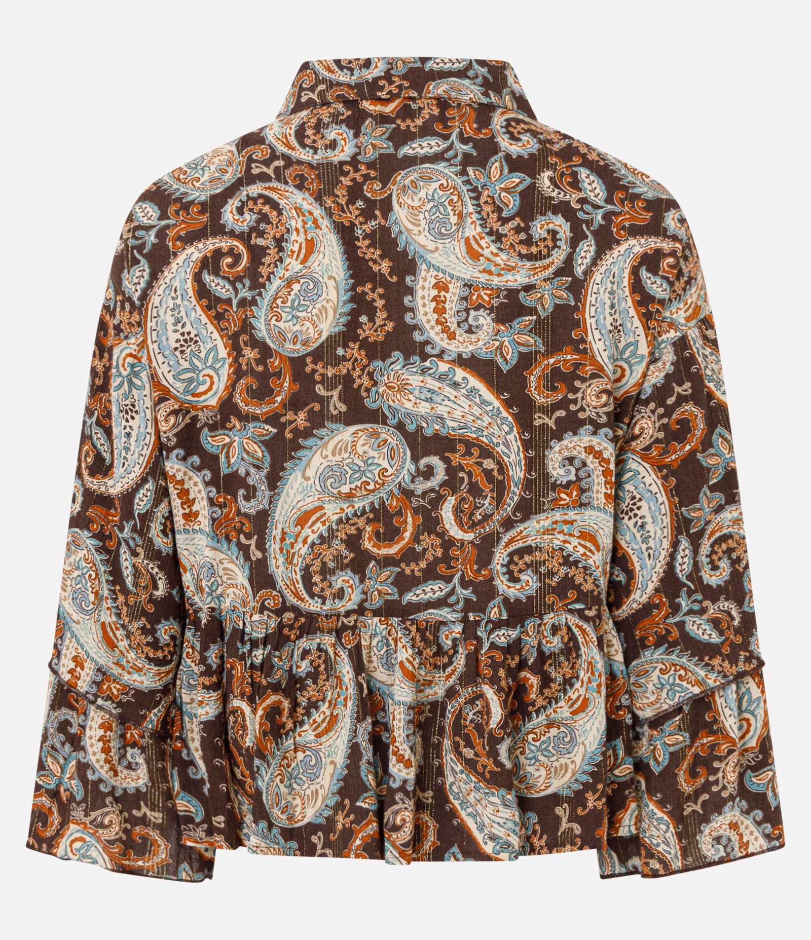 Blusa em Viscose com Babados e Estampa Paisley Marrom 6