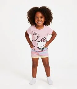 Pijama em Algodão da Hello Kitty com Short Listrado - Tam 2 a 10 Anos