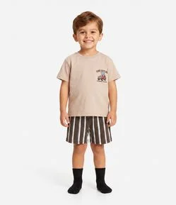 Pijama Infantil em Algodão Dino Explore com Short - Tam 2 a 6 Anos