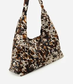 Bolsa Hobo Grande em Couro com Estampa Animal Print