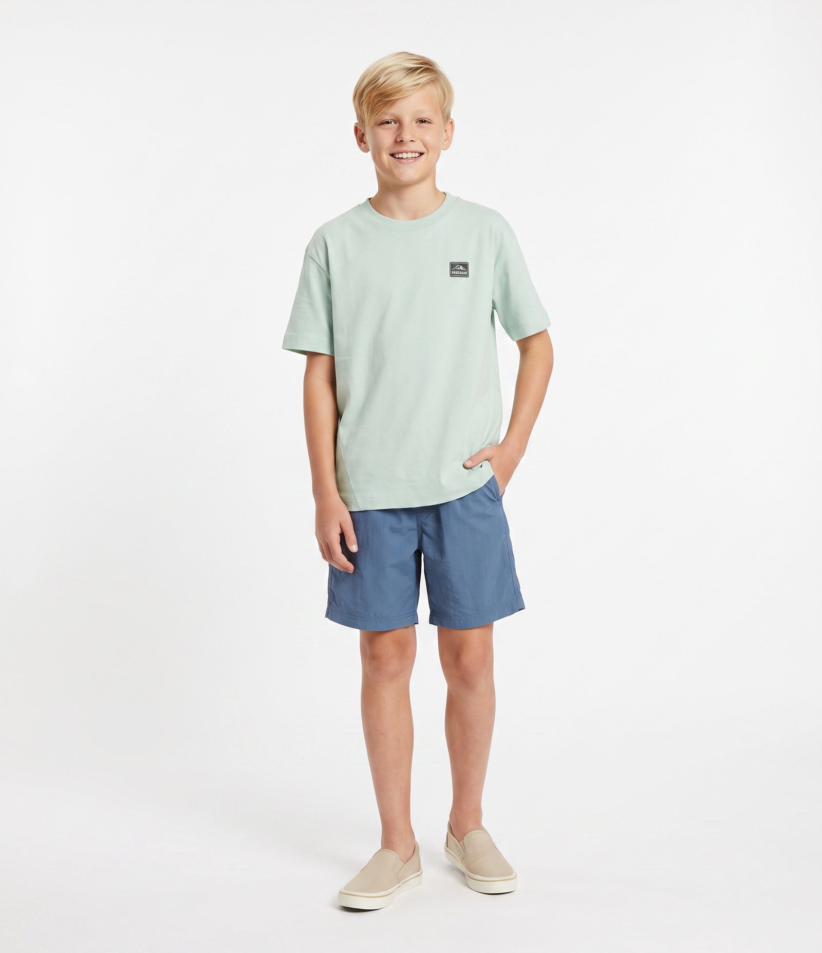 Camiseta Infantil em Algodão com Recortes e Patch - Tam 5 a 14 Anos Verde 1